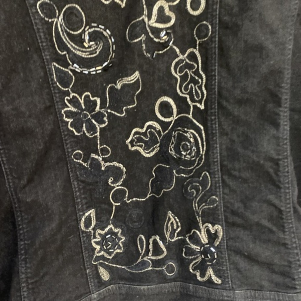 Chicos Platinum Stretchjacket womens 3 black denim button Silver Embroidery 3793 - Picture 7 of 10